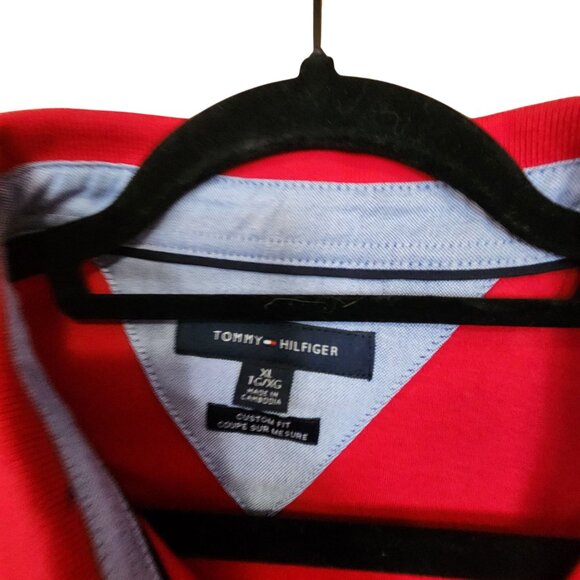 Tommy Hilfiger Mens Red Polo Shirt XL Long Custom Fit Cotton Embroidered H Logo - Picture 3 of 3